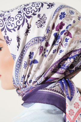 Etnik Çiçekli Soft Eşarp Koyu Mor - Yılın Fırsatı