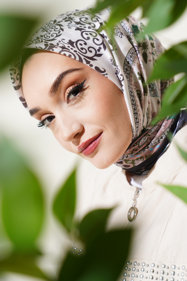 Etnik Çiçekli Soft Eşarp Koyu Yeşil - Başörtüsü