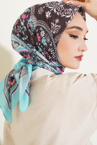 Etnik Çiçekli Soft Eşarp Mint Yeşili - Başörtüsü