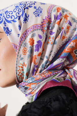 Etnik Çiçekli Soft Eşarp Nar Çiçeği - Yılın Fırsatı