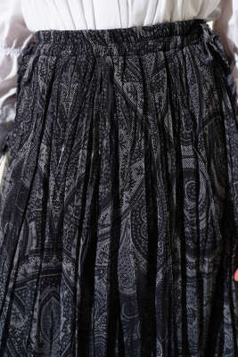 Etnik Desen Asimetrik Şifon Etek Füme - Etek