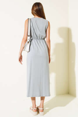 Etnik Desen Bel Lastikli Elbise Kayrak Grisi - Kadın Giyim Modelleri