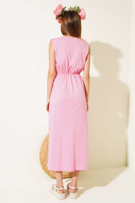 Etnik Desen Bel Lastikli Elbise Pembe - Kadın Giyim Modelleri