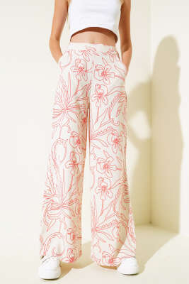 Etnik Desen Bol Paça Pantolon Bej - Kadın Giyim Modelleri