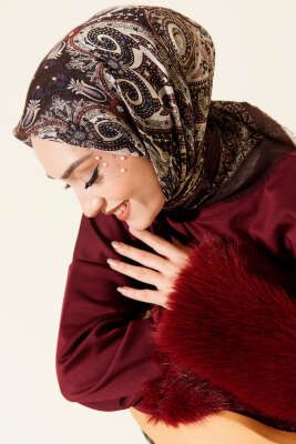 Etnik Desen Flamu Cotton Eşarp Acı Kahve 