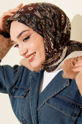 Etnik Desen Flamu Cotton Eşarp Bej 