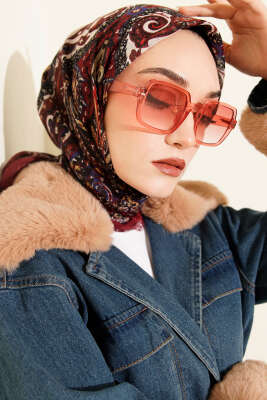 Etnik Desen Flamu Cotton Eşarp Bordo 