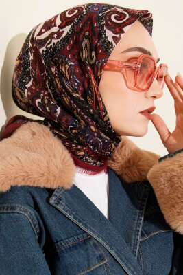 Etnik Desen Flamu Cotton Eşarp Bordo - Günün Seçilenleri