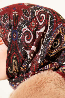 Etnik Desen Flamu Cotton Eşarp Bordo - Günün Seçilenleri