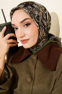 Etnik Desen Flamu Cotton Eşarp Haki - Günün Seçilenleri