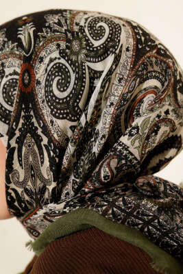 Etnik Desen Flamu Cotton Eşarp Haki - Günün Seçilenleri