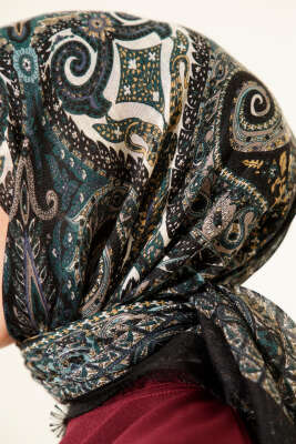 Etnik Desen Flamu Cotton Eşarp Siyah - Günün Seçilenleri