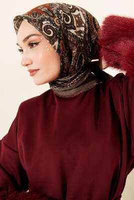 Etnik Desen Flamu Cotton Eşarp Vizon - Günün Seçilenleri