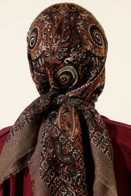 Etnik Desen Flamu Cotton Eşarp Vizon - Günün Seçilenleri