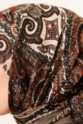 Etnik Desen Flamu Cotton Eşarp Vizon - Günün Seçilenleri