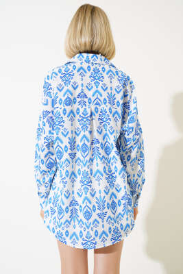 Etnik Desen Gömlek Saks - Kadın Giyim Modelleri