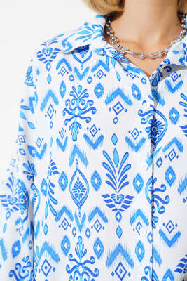 Etnik Desen Gömlek Saks - Kadın Giyim Modelleri