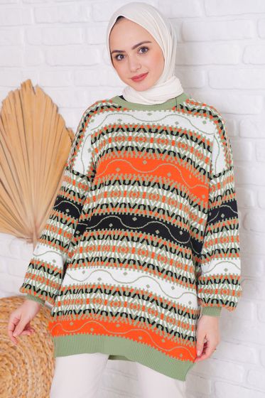 Etnik Desen Kadın Çağla Yeşili Tunik - Tunik