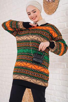 Etnik Desen Kadın Hardal Tunik 