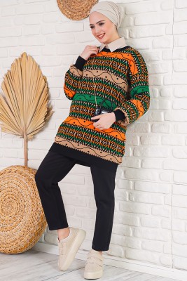Etnik Desen Kadın Hardal Tunik - Tunik