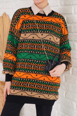 Etnik Desen Kadın Hardal Tunik - Tunik