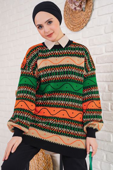 Etnik Desen Kadın Oranj Tunik - Tunik