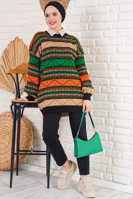 Etnik Desen Kadın Oranj Tunik - Tunik