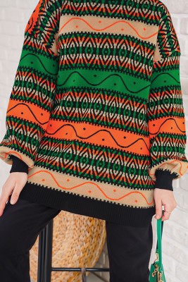 Etnik Desen Kadın Oranj Tunik - Tunik