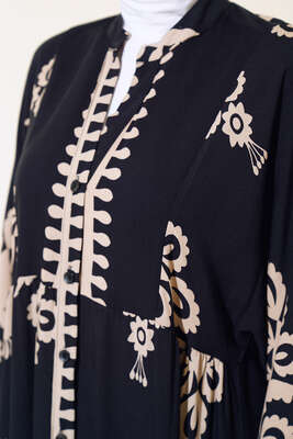 Etnik Desen Kat Elbise Siyah - Tesettür Elbise