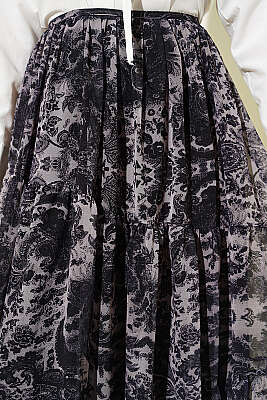 Etnik Desen Katlı Şifon Etek Siyah - Etek