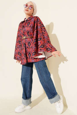 Etnik Desen Kemerli Scuba Panço Bordo - Panço