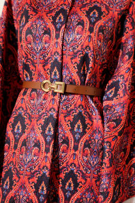 Etnik Desen Kemerli Scuba Panço Bordo - Panço