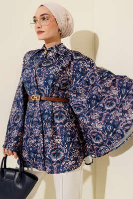 Etnik Desen Kemerli Scuba Panço Lacivert - TABLO FASHİON