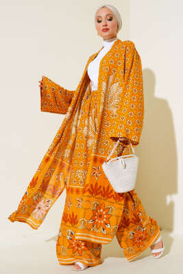 Etnik Desen Kimono İkili Takım Hardal - 1