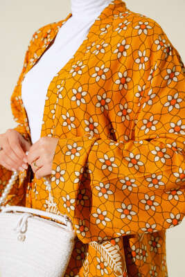 Etnik Desen Kimono İkili Takım Hardal - 4