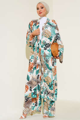 Etnik Desen Kimono İkili Takım Mint - 1