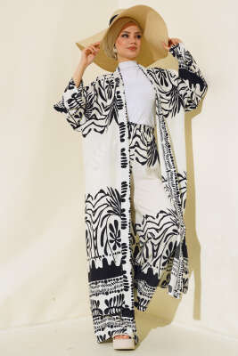 Etnik Desen Kimono İkili Takım Siyah - 1