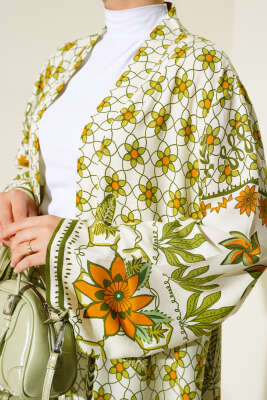 Etnik Desen Kimono İkili Takım Yağ Yeşili - 4