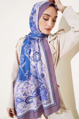 Etnik Desen Medine İpeği Şal Pudra Lila - Başörtüsü