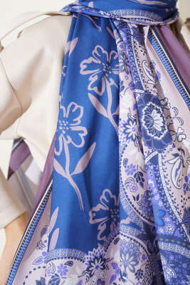 Etnik Desen Medine İpeği Şal Pudra Lila - Başörtüsü