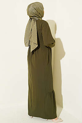 Etnik Desen Nakışlı Örme Elbise Haki - Fendel