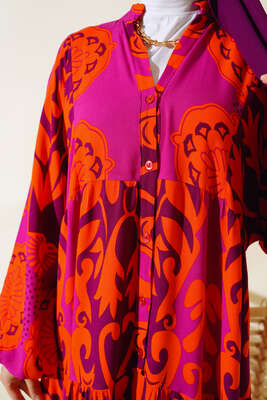 Etnik Desen Salaş Elbise Mor - Tesettür Elbise