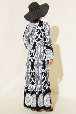 Etnik Desen Salaş Elbise Siyah - Tesettür Elbise