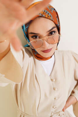 Etnik Desen Soft Pamuk Eşarp Camel 