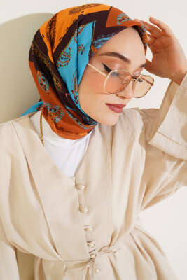 Etnik Desen Soft Pamuk Eşarp Camel - Başörtüsü