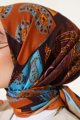 Etnik Desen Soft Pamuk Eşarp Camel - Başörtüsü