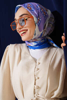 Etnik Desen Soft Pamuk Eşarp Saks - Yılın Fırsatı