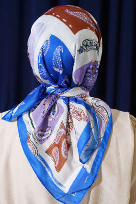 Etnik Desen Soft Pamuk Eşarp Saks - Yılın Fırsatı