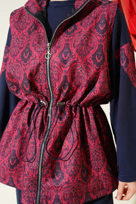 Etnik Desen Yelekli Üçlü Takım Lacivert - İkili Takım