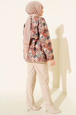 Etnik Desenli Çıtçıtlı Ceket Latte - Ceket